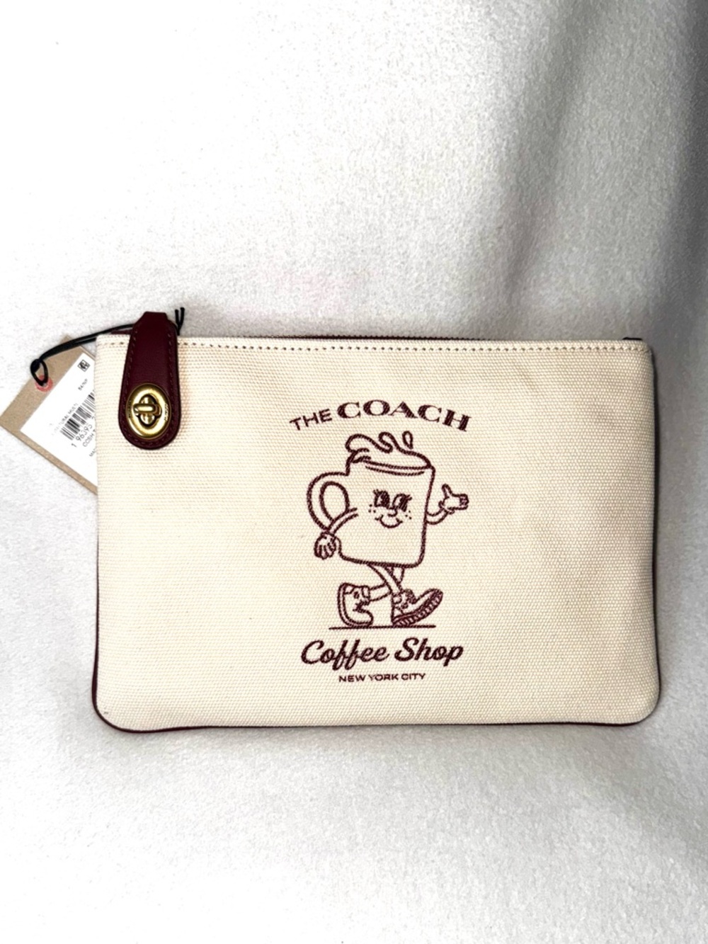 NEW COACH Coffee Shop Ltd. Edition Lil Miss Jo Ivory Canvas Turnlock Pouch NWT - Picture 14 of 14